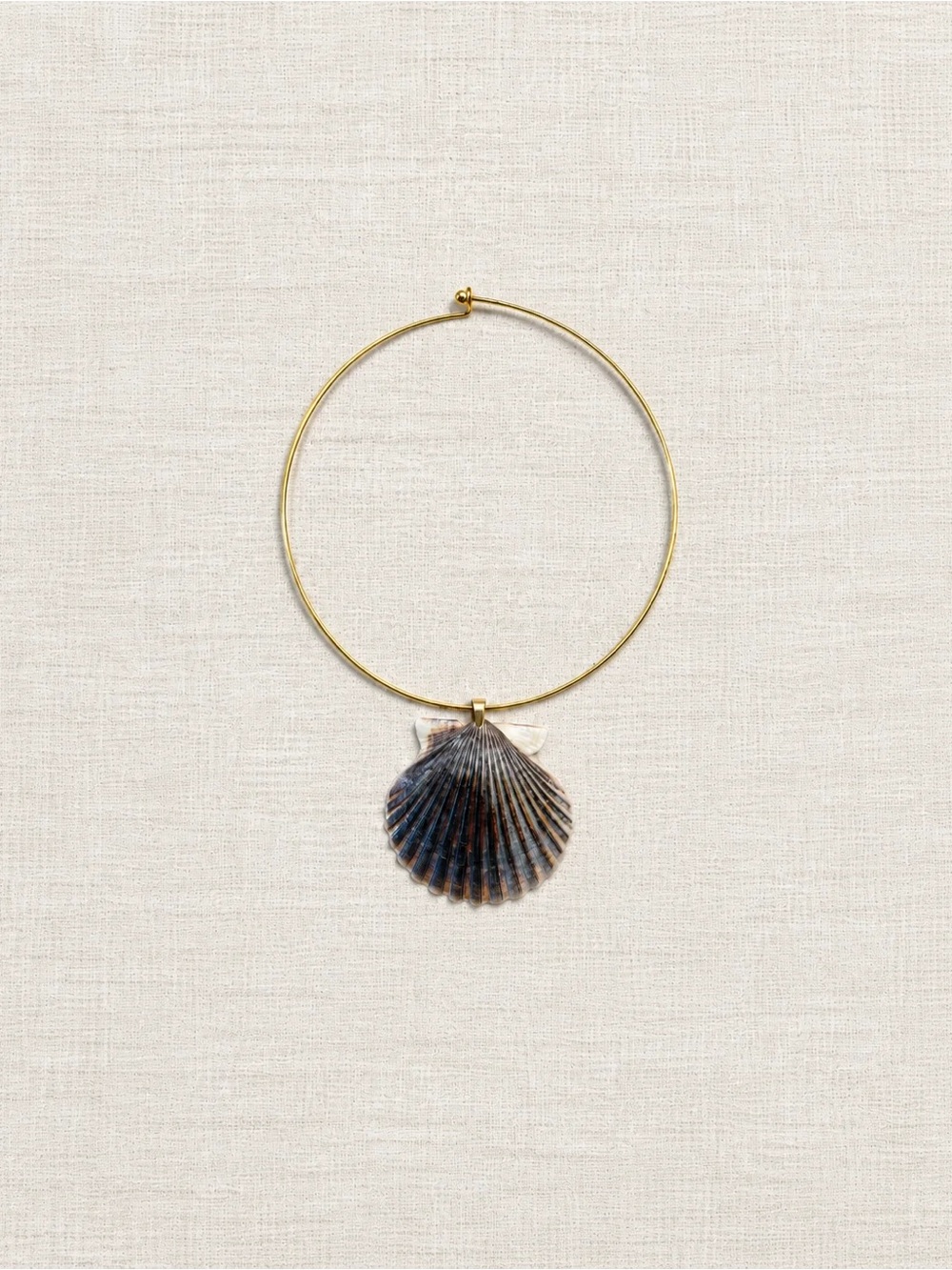Gold Hoop Necklace with Dark Shell Pendant